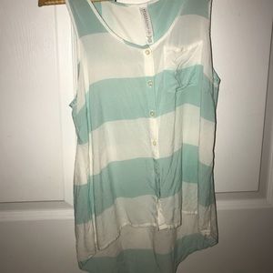 AEROPOSTLE TEAL AND WHITE STRIPED TANK